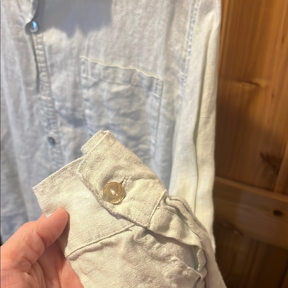 Chico's Soft Blue/Green Button-Up 100% Linen - Picture 7 of 12